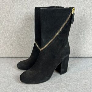 VC Vince Camuto Size 7 Black Suede Kardale Boots Gold Wrap Zipper Heeled Booties